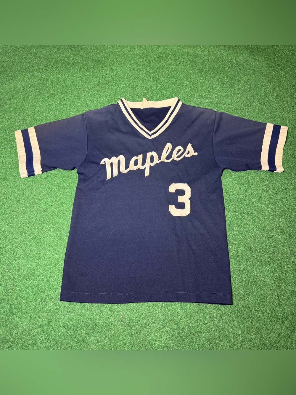 Maples Vintage Baseball Jersey #3 70s 80s Small Nylon Retro Blue Short Sleeve